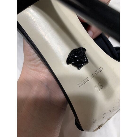 Versace Authentic Genuine Leather Solid Black High Heel Sandals 5 - Picture 8 of 8